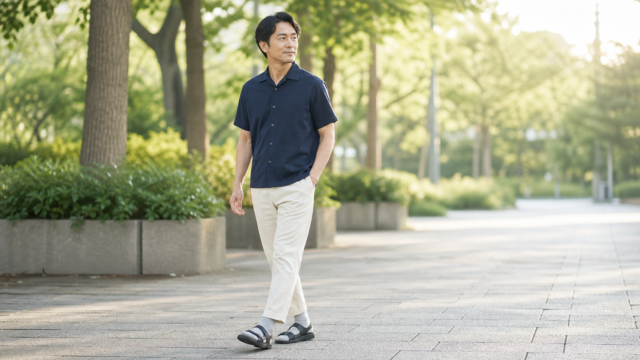 40代メンズのサンダル×靴下は丈と配色で決まる